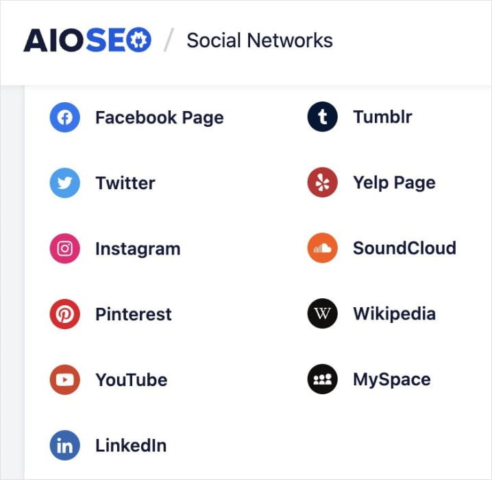 Available social media integrations with AIOSEO.