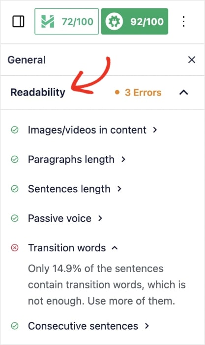 TruSEO readability checklist lets you know when you can make improvements to help users understand your content.