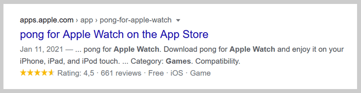 Software application rich snippet in search results on Google