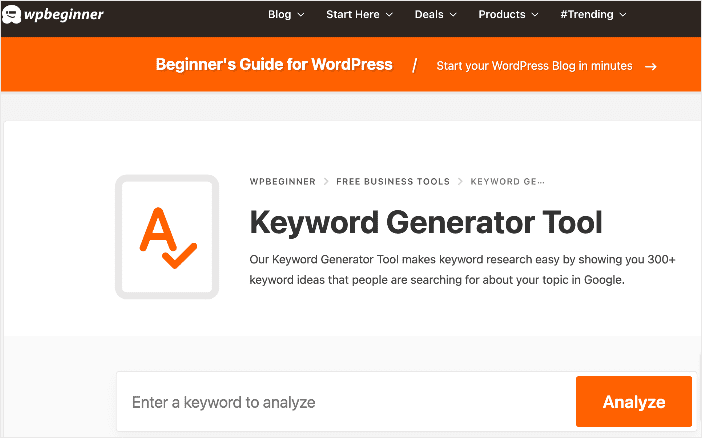 WPBEginner Keyword Generator Tool