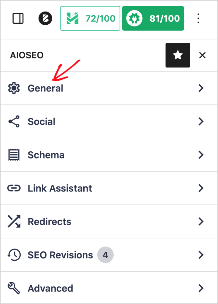 AIOSEO general settings icon