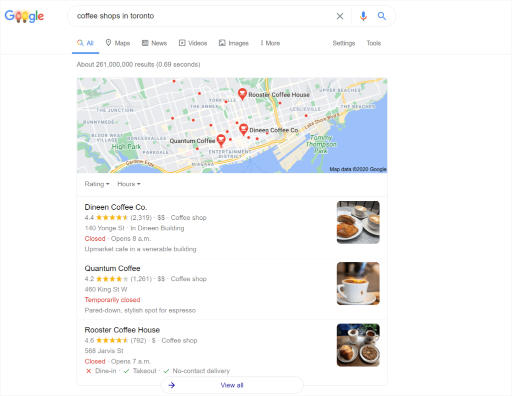 example of local SERP with local pack